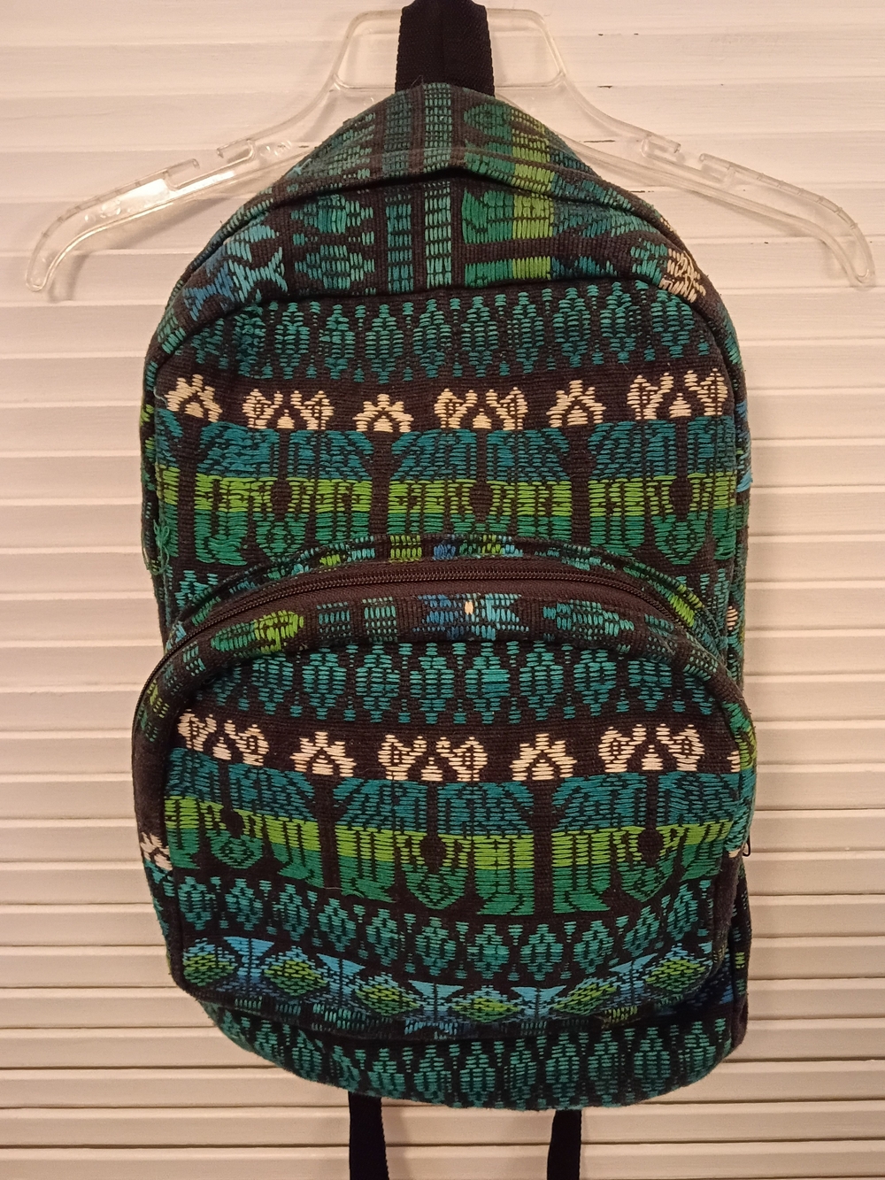 Woven Patterned Men's Backpack in Teal and Green - Picture 3 of 5